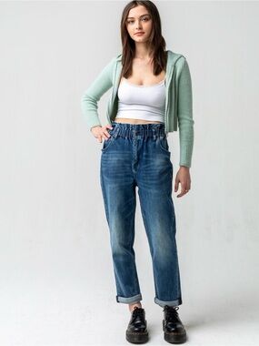 Elastic Waist Dark Blue Jeans